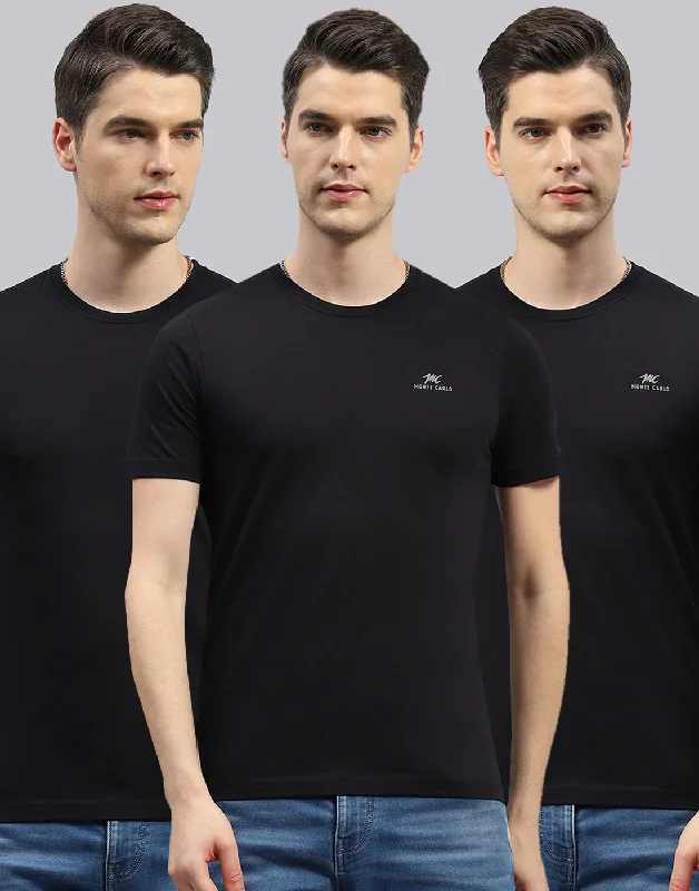 Men Black Solid Round Neck Half Sleeve T-Shirt (Pack of 3)