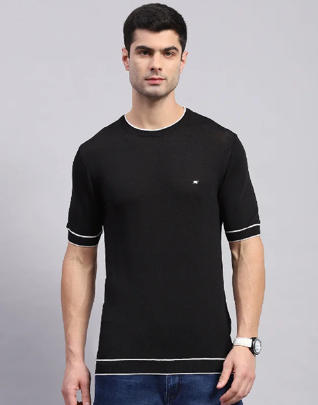 Men Black Solid Round Neck Half Sleeve T-Shirt