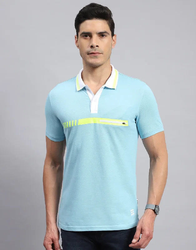 Men Blue Solid Collar Half Sleeve T-Shirt