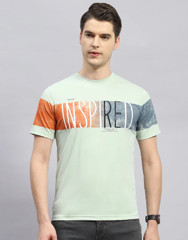 Men Green Printed Round Neck Half Sleeve T-Shirt