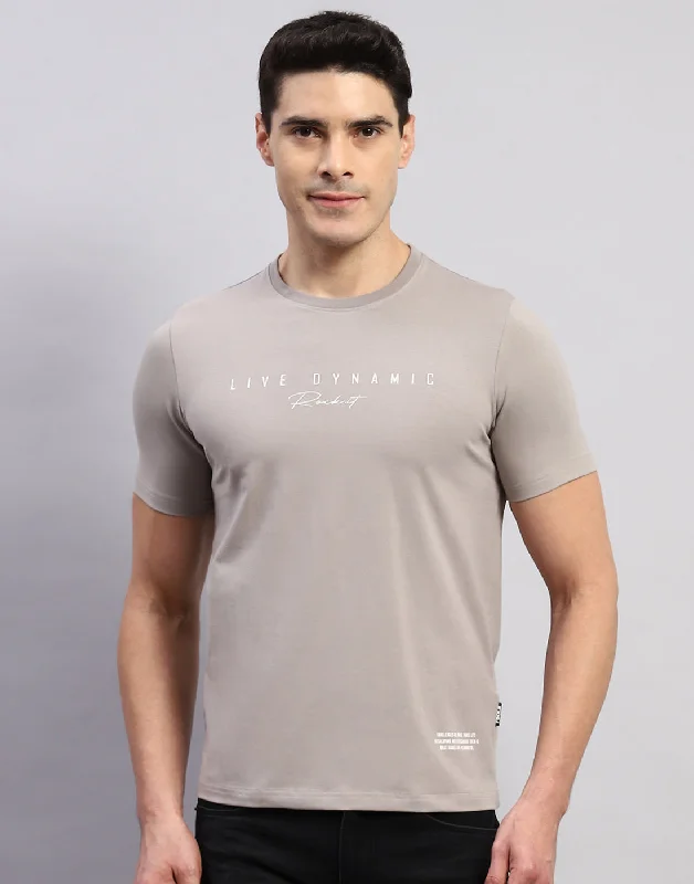 Men Grey Printed Round Neck Half Sleeve T-Shirt