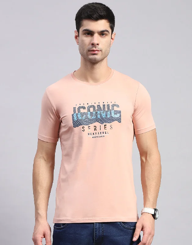 Men Pink Printed Round Neck Half Sleeve T-Shirt