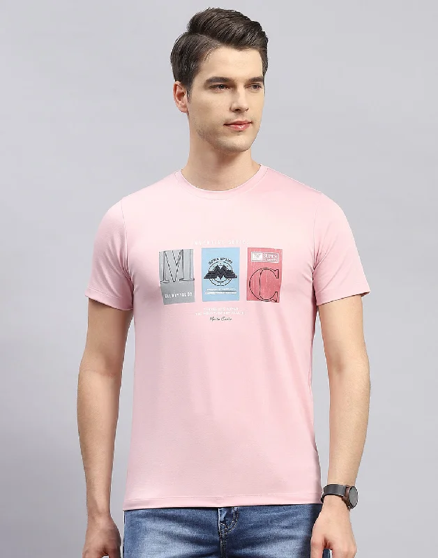 Men Pink Printed Round Neck Half Sleeve T-Shirt