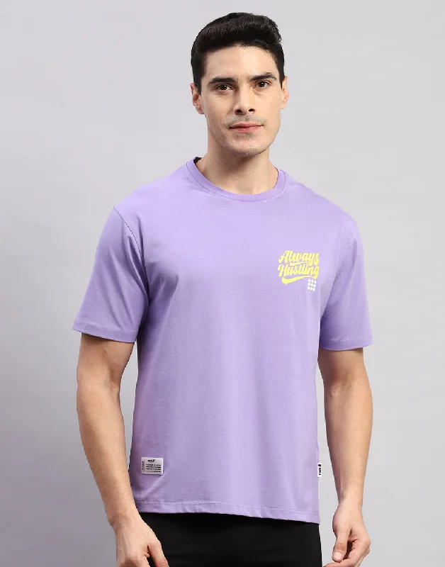 Men Purple Printed Round Neck Half Sleeve T-Shirt