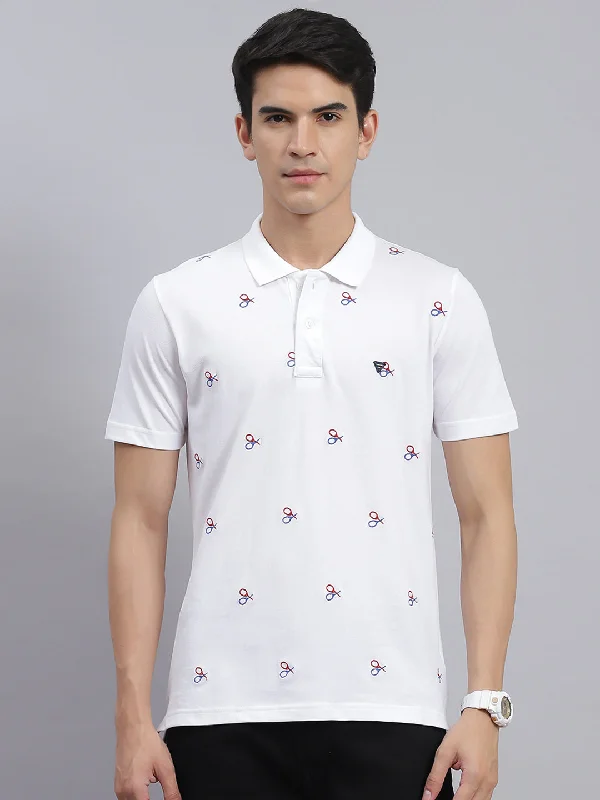 Men White Printed Cotton Blend T-Shirt