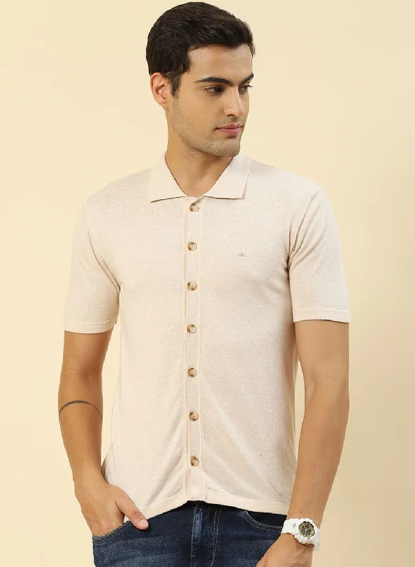 Men Beige Plain T-Shirt