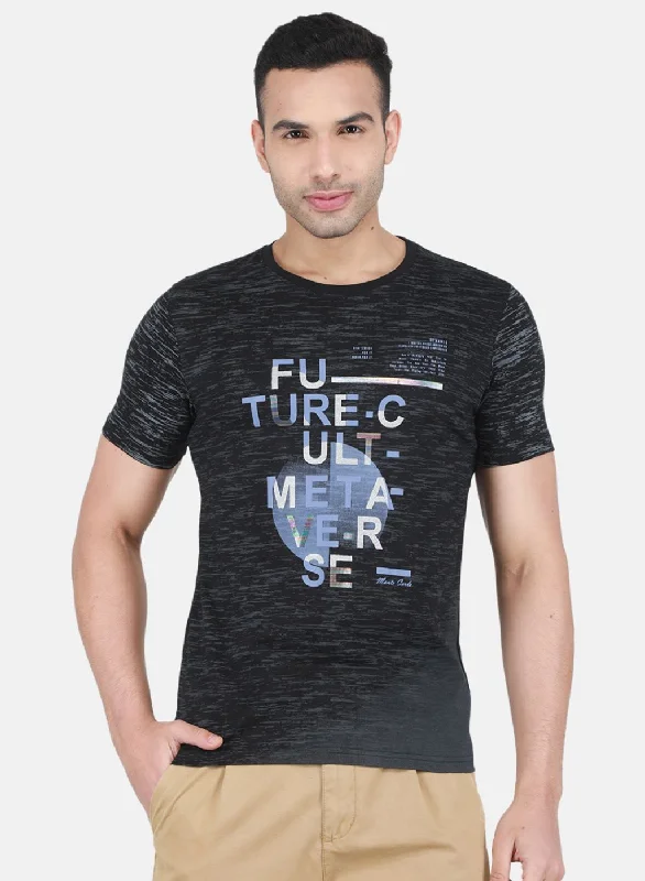 Men Black Printed T-Shirt