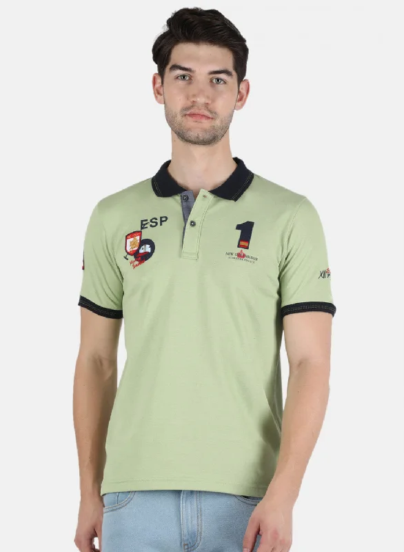 Men Green Plain T-Shirt