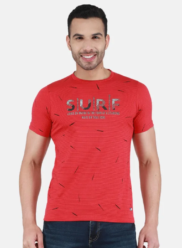 Men Red Printed T-Shirt