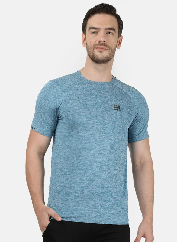 Mens Blue Self Design T-Shirt