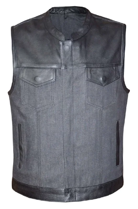 6679.BLK- Men's Denim and Cowhide Club Vest