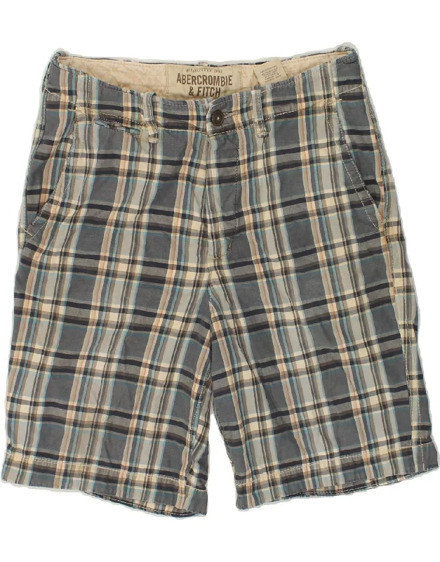 ABERCROMBIE & FITCH Mens Chino Shorts W32 Medium  Blue Check Cotton