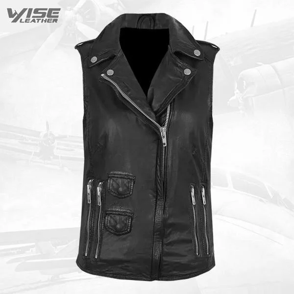 Black Genuine Leather Biker Vest