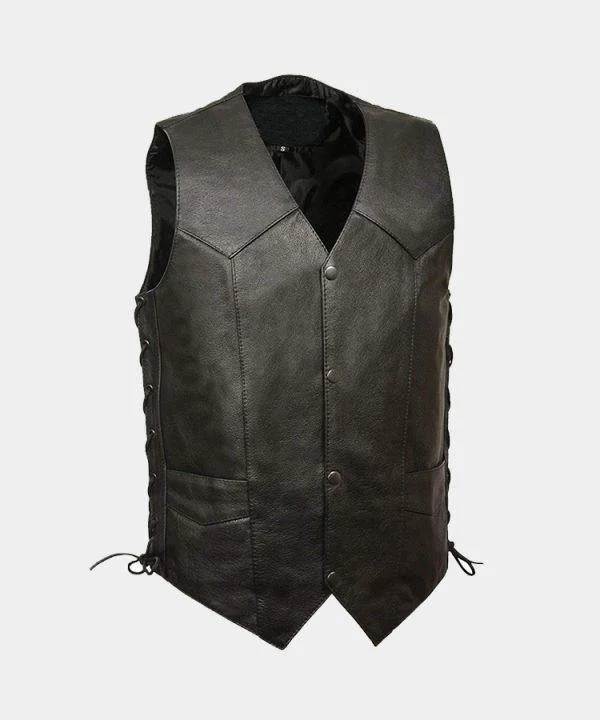 Black-Men's Concealed Carry Single Back Panel Classic Biker Leather Vest