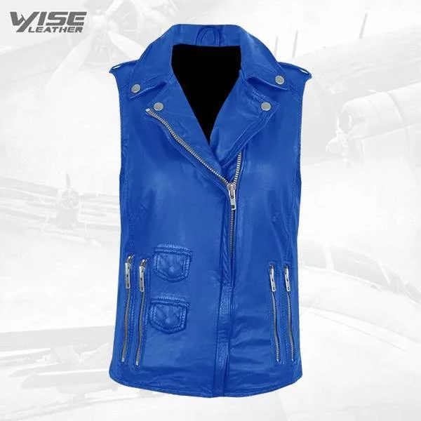 Blue Genuine Leather Biker Vest