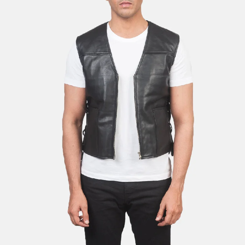 Brandon Black Leather Vest