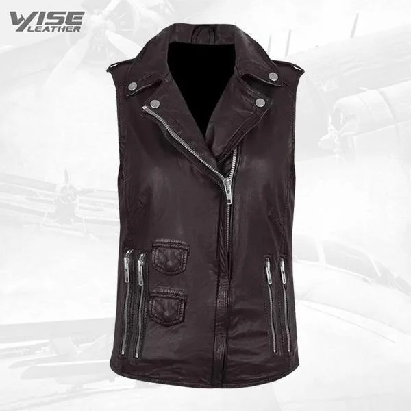 Brown Genuine Leather Biker Vest