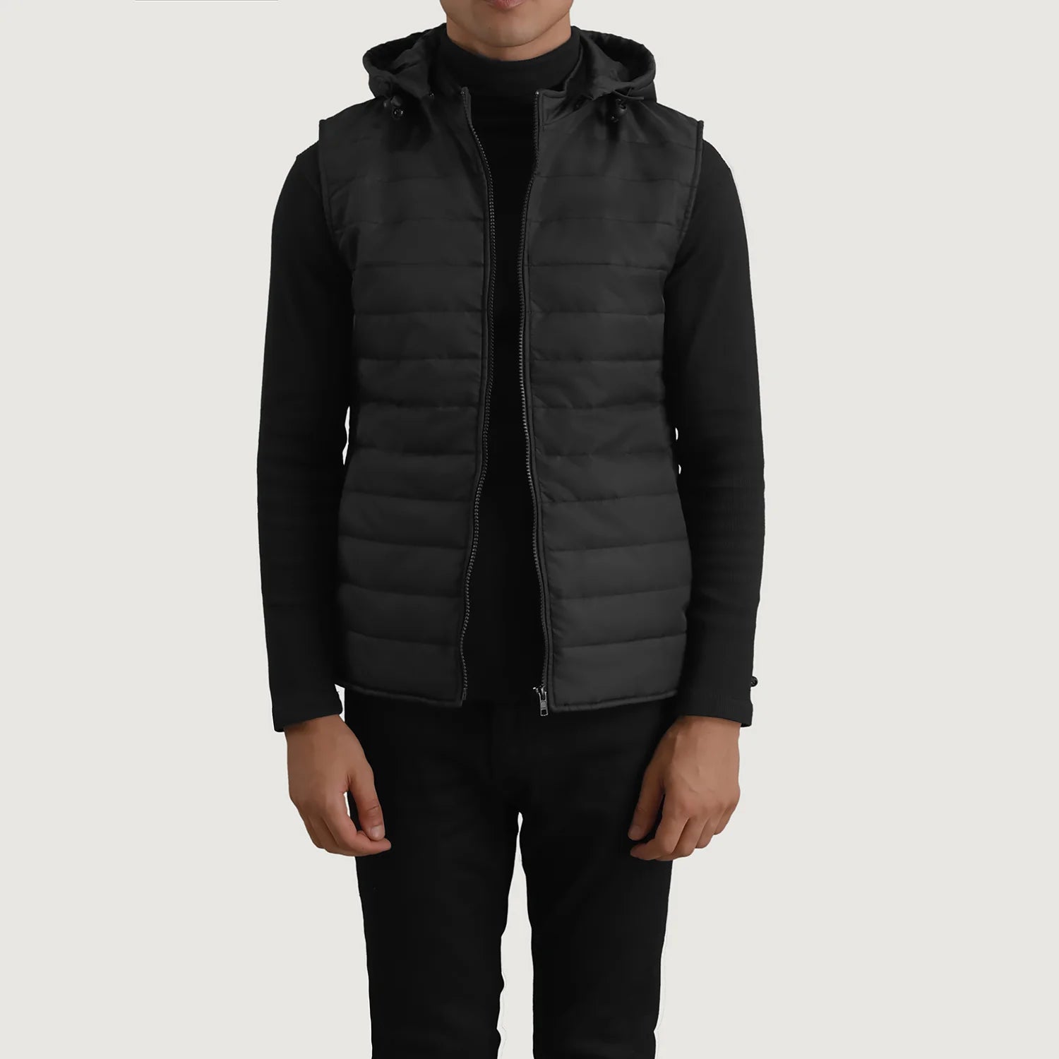 Carlo Black Hooded Puffer Vest