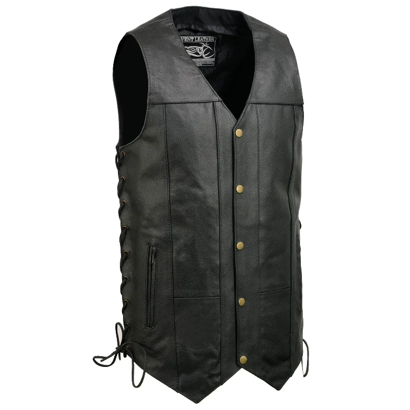 Event Leather EL5391 Black Motorcycle Leather Vest for Men w/ 10 Pockets- Riding Club Adult Motorcycle Vests