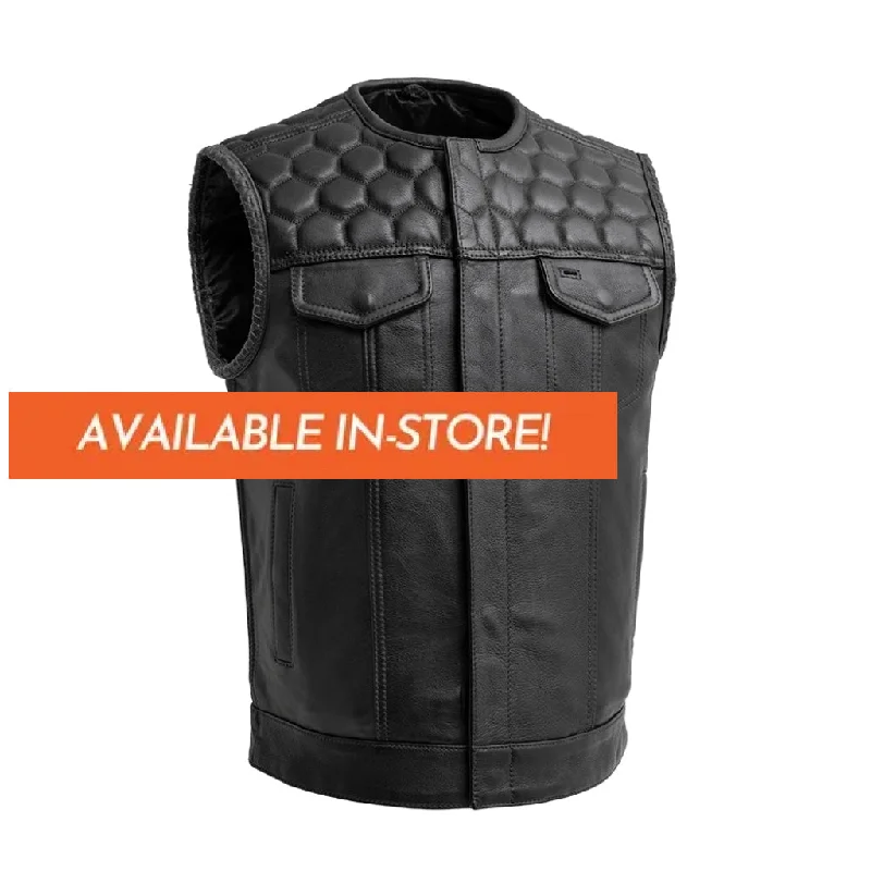 Hornet Men's Club Style Leather Vest - Black - Extreme Biker Leather