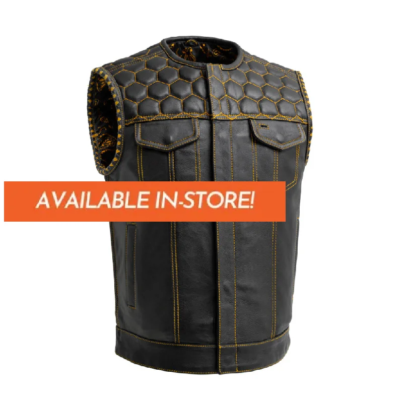 Hornet Men's Club Style Leather Vest - Gold - Extreme Biker Leather