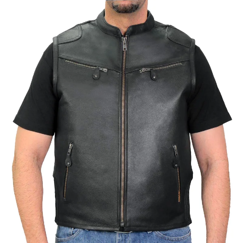 Hot Leathers VSM1037 Men's Black 'Zipper Pockets' Concealed and Carry Leather Vest