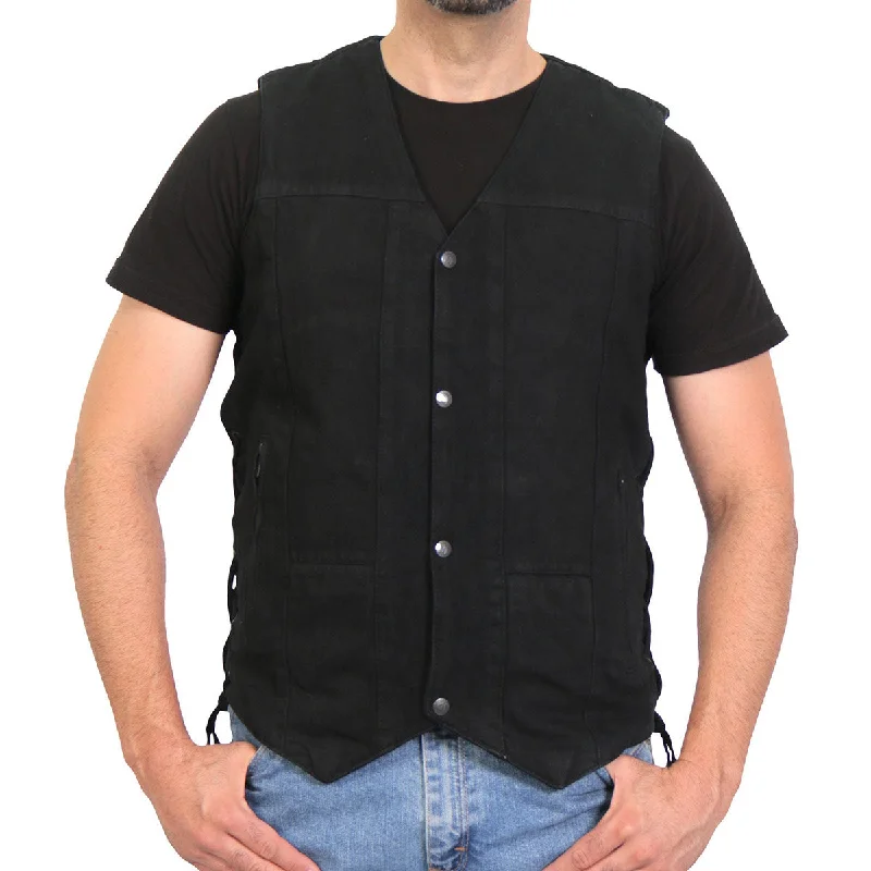 Hot Leathers VSM6102 Men's Classic Black Denim Vest with Side Laces