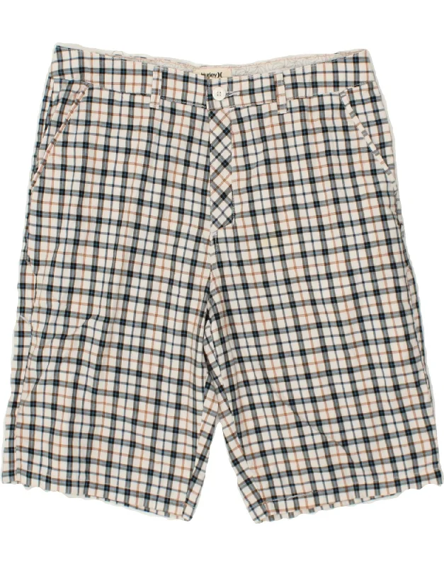 HURLEY Mens Graphic Chino Shorts W34 Large Navy Blue Check Cotton