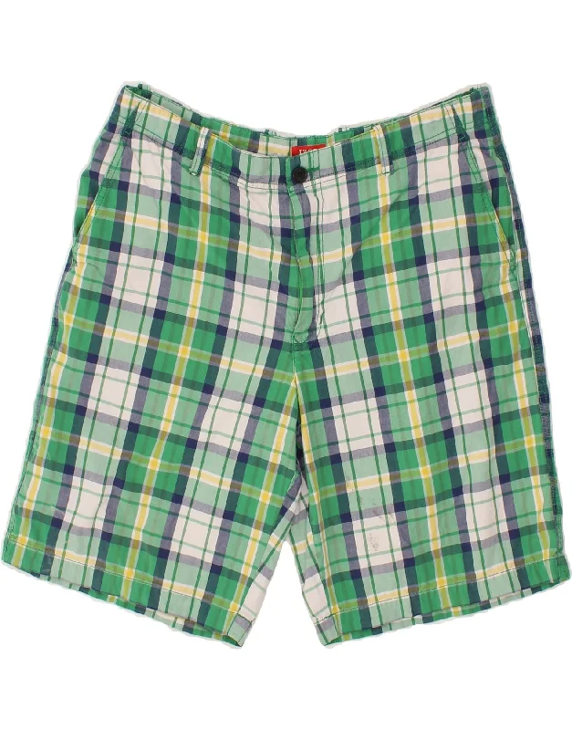 IZOD Mens Chino Shorts W36 Large Green Check Cotton