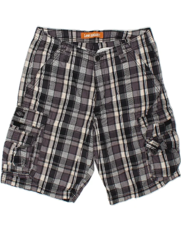 LEE Mens Cargo Shorts W33 Medium Grey Check Cotton