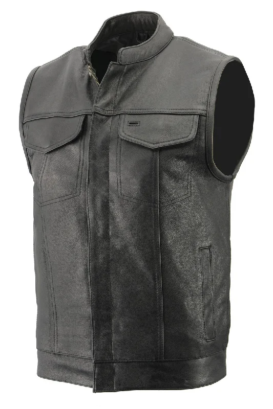 Men’s Premium Naked Cowhide Leather Club Style Motorcycle Biker Riding Vest BZ6410