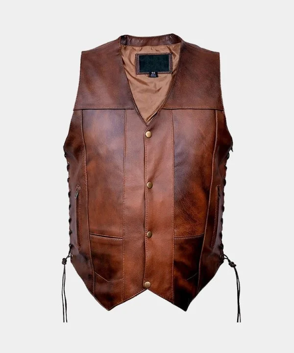 Men’s Ten Pocket CC Retro Brown Buffalo Hide Leather Vest