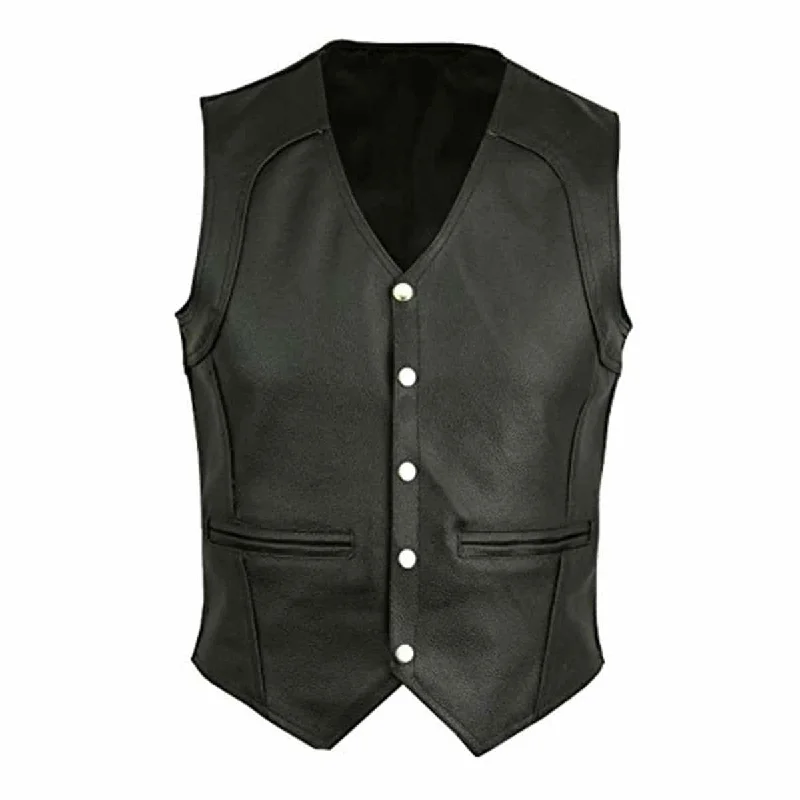 Mens Biker Style Vest Black Leather Motorcycle Waistcoat - B11