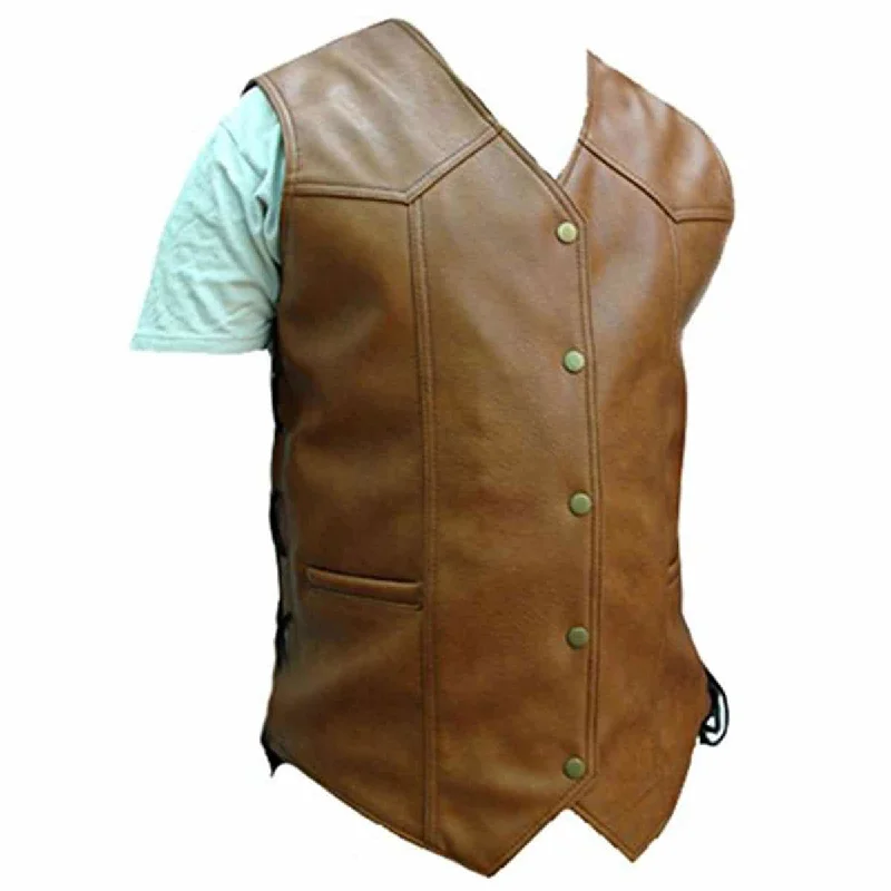 Mens Biker Style Vest Brown Leather Motorcycle Waistcoat - B2-Brw