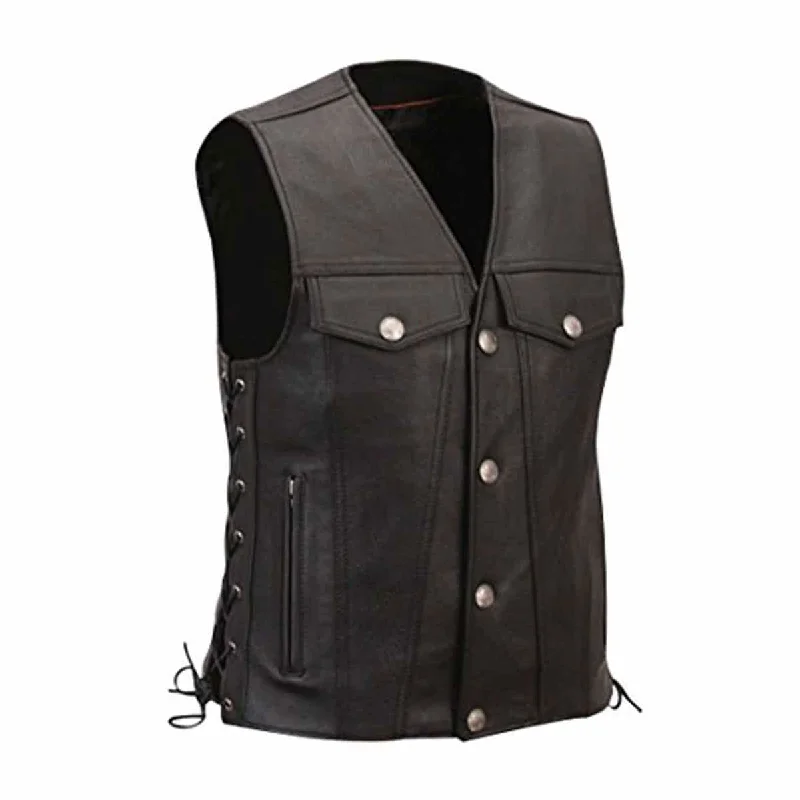 Mens Bikers Vest Black Leather Waistcoat - B5