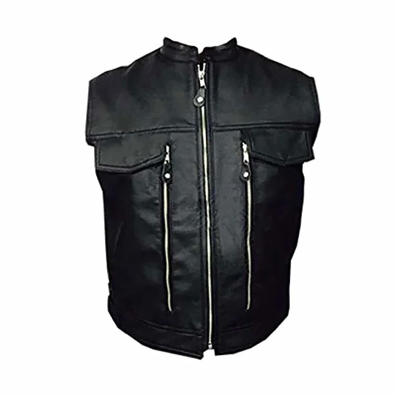 Mens Black Leather Motorcycle Biker Style Vest Waistcoat - B20