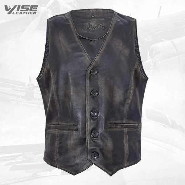 Mens Black Leather Waistcoat Casual Classic Formal Traditional Gilet Vest