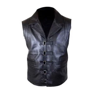 Mens Van Helsing Vest Waistcoat Sheep Or Cow Leather Hugh Jackman - B28-Blk