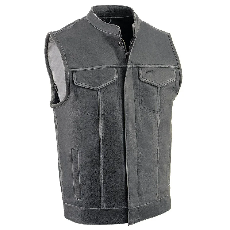 Milwaukee Leather Men's Naked Leather Club-Style Motorcycle Vest w/Concealed Snaps Zipper Closure MLM3513