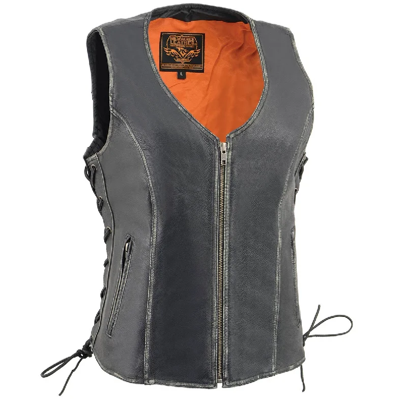 Milwaukee Leather MLL4517 Women's Black Leather Vest with Front Zipper