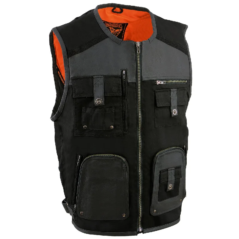 Milwaukee Leather MPM3310 Men's 'Super Utility' Black Leather and Canvas Multi-Pocket Vest