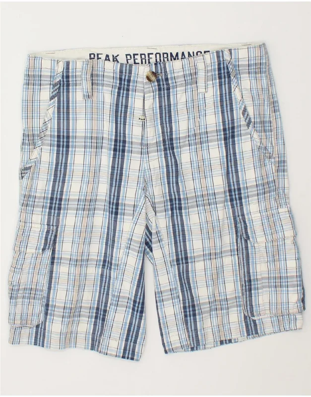 PEAK PERFORMANCE Mens Cargo Shorts W34 Large Blue Check Cotton