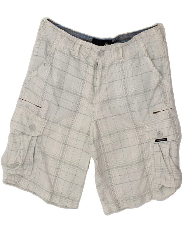 QUIKSILVER Mens Cargo Shorts W33 Medium Grey Check Cotton