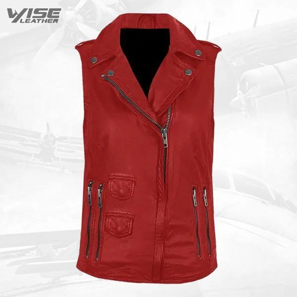 Red Genuine Leather Biker Vest