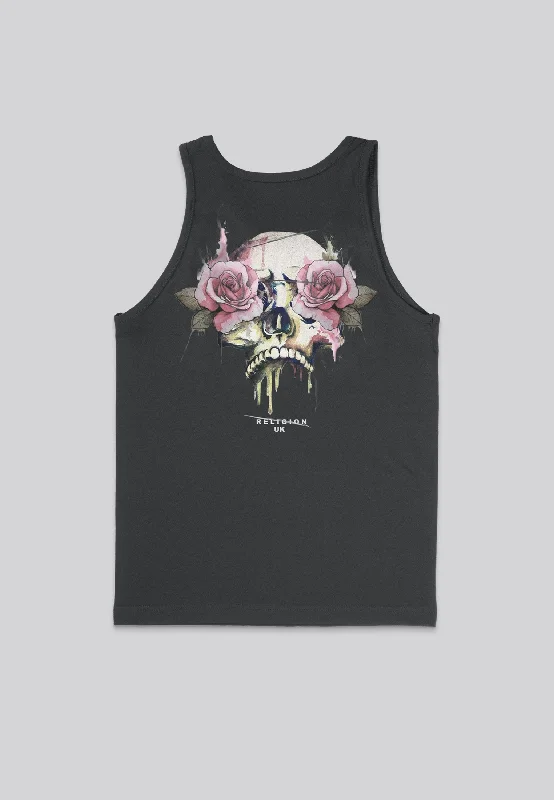 ROSES SKULL VEST WASHED BLACK