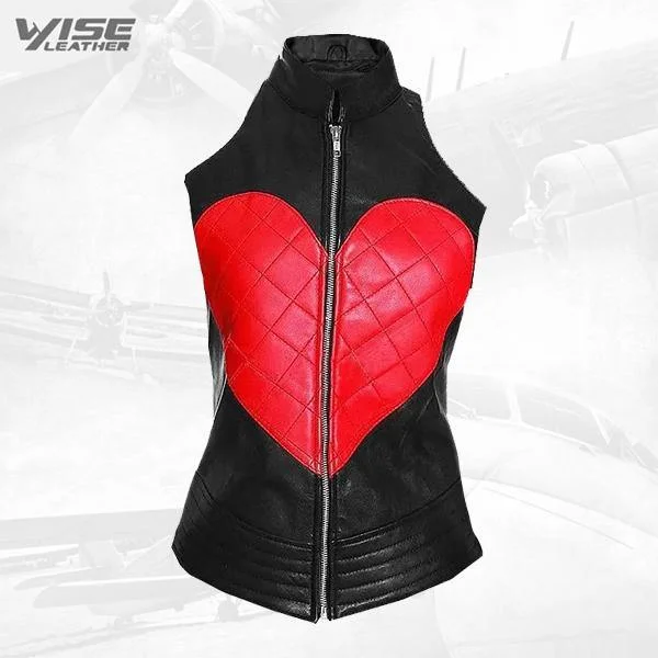 Street Fashion Women Heart Leather Vest