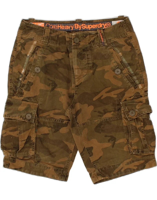 SUPERDRY Mens Cargo Shorts Small W30 Brown Camouflage Cotton