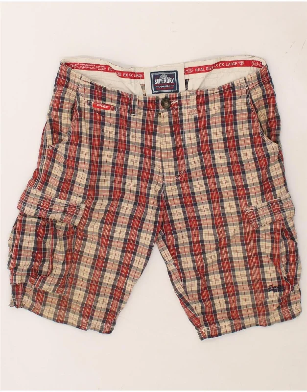 SUPERDRY Mens Cargo Shorts  W38 XL Red Check Cotton