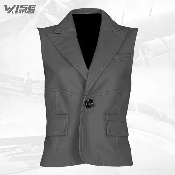 Timeless One Button Grey Leather Vest