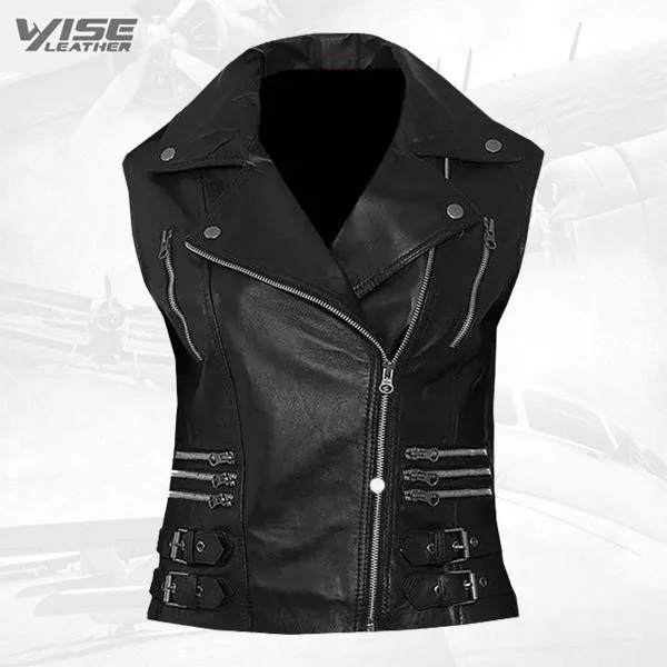 Trendy Black Biker Leather Vest